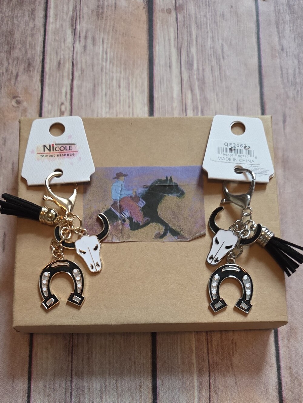 Nicole Western Tassel Keychain with Horseshoe & Cow Skull PICK 1 NWT